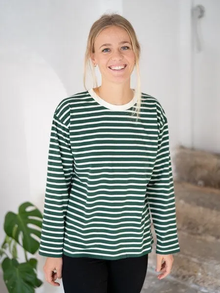 FUXBAU FUXBAU Frauen Streifen Longsleeve - creme grün, bordeaux, blau oder senf, Blue, – Produktbild 2 von 8
