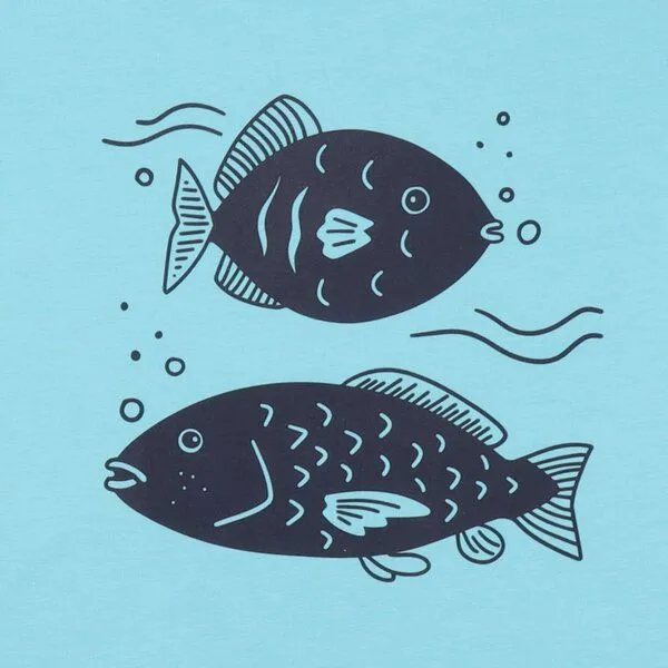 Walkiddy Walkiddy T-Shirt Hellblau Fische-Frontprint Bio-Baumwolle GOTS, Blau, – Produktbild 2 von 3