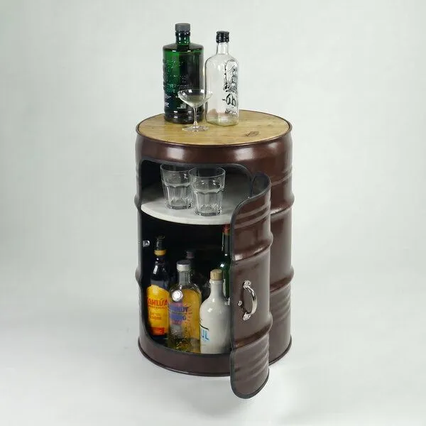 Lockengelöt Lockengelöt Minibar mit Tür aus einem kleinen Ölfass, Kupfer, – Produktbild 3 von 4