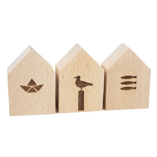 Bow & Hummingbird Bow & Hummingbird 3er Set Deko-Holzhäuschen Schiffchen-Möwe-Fische – Produktbild 2 von 3