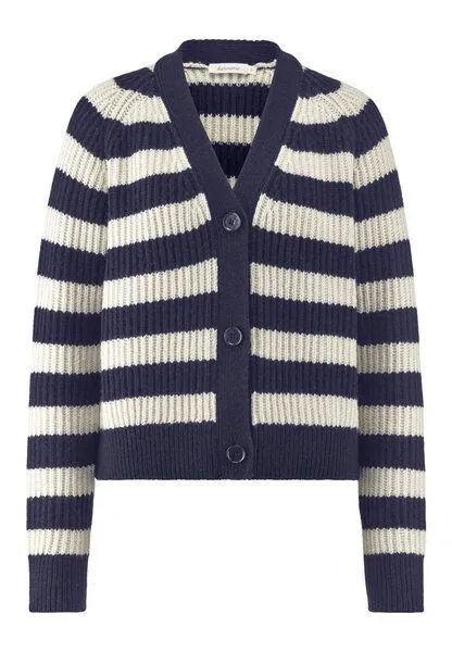 hessnatur hessnatur Strickjacke Streifen Relaxed aus Bio-Merinowolle mit Bio-Baumwolle, Marine, – Produktbild 3 von 4
