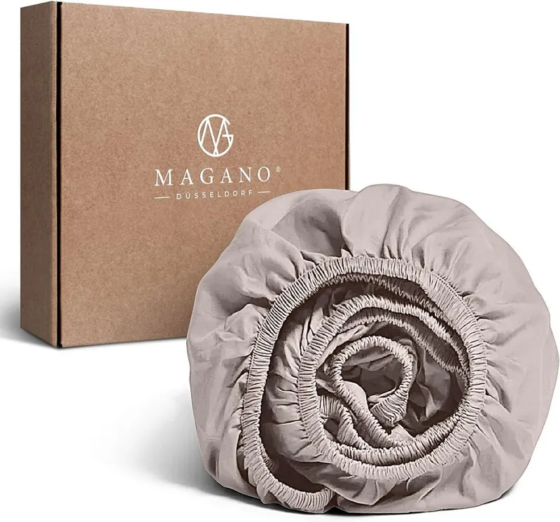 MAGANO Spannbettlaken Bambus & Baumwolle Satin, Luxus Bettlaken, Gummizug: rundum, 400 TC Luxusqualität, Hypoallergen, Thermoregulierend, Braun, – Produktbild 1 von 5