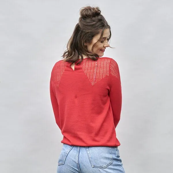 Kokon Zwo Kokon Zwo Pullover mit transparenter Strickstruktur 55% Leinen, 45% Baumwolle (kbA), Sommerrot, – Produktbild 2 von 2