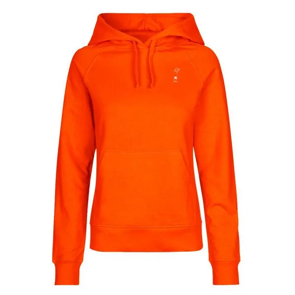 HANDGEDRUCKT HANDGEDRUCKT "Kosmokind" Frauen Hoody aus reiner Biobaumwolle (kbA), Orange, – Produktbild 2 von 4