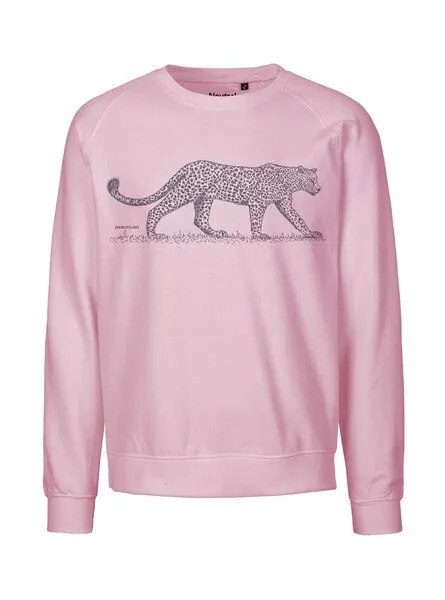 Peaces.bio - handbedruckte Biomode Peaces.bio - handbedruckte Biomode Bio Herren-Sweatshirt Leopard, Rosa, – Produktbild 1 von 2