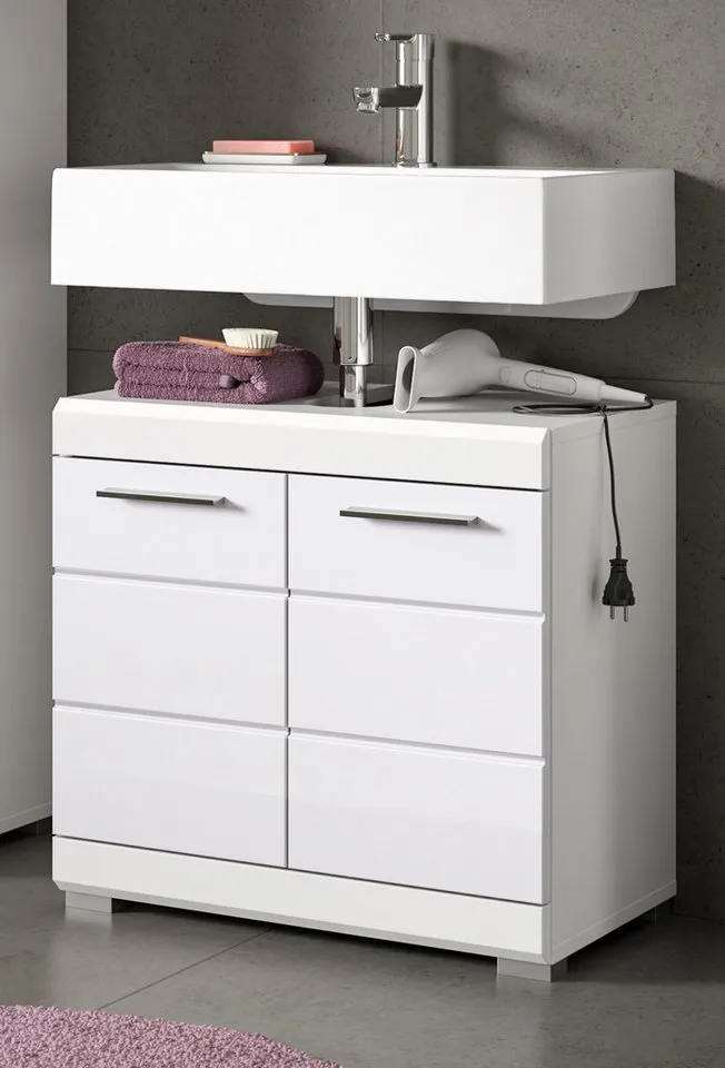 Inn.Furn Waschbeckenunterschrank Shawn (Badschrank in weiß Hochglanz, 60 x 56 cm) mit MDF-Front, Weiß, – Produktbild 2 von 5