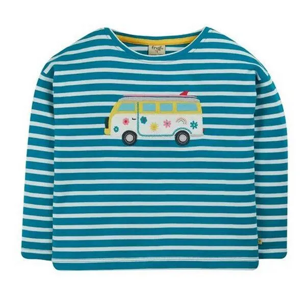 Frugi Frugi Langarm-Shirt Camper in blau-weiss gestreift Tori Boxy Top – Produktbild 1 von 2