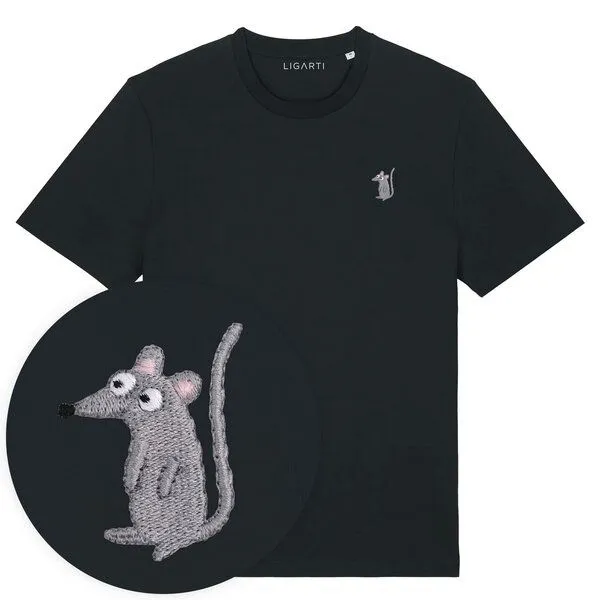 LIGARTI Besticktes T-Shirt – Murat die Maus – LIGARTI Tiermanufaktur, Schwarz, – Produktbild 1 von 4