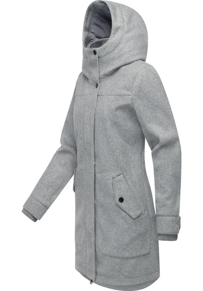ragwear ragwear Wollmantel Janesha Coat Mantel in Wolloptik mit Kapuze, Grau, – Produktbild 3 von 3