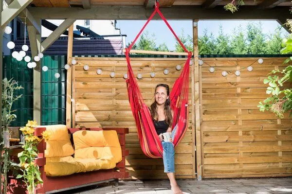 MacaMex MacaMex Relaxa Hängestuhl aus recycelter Baumwolle, Solar (gelb-rot), – Produktbild 2 von 4