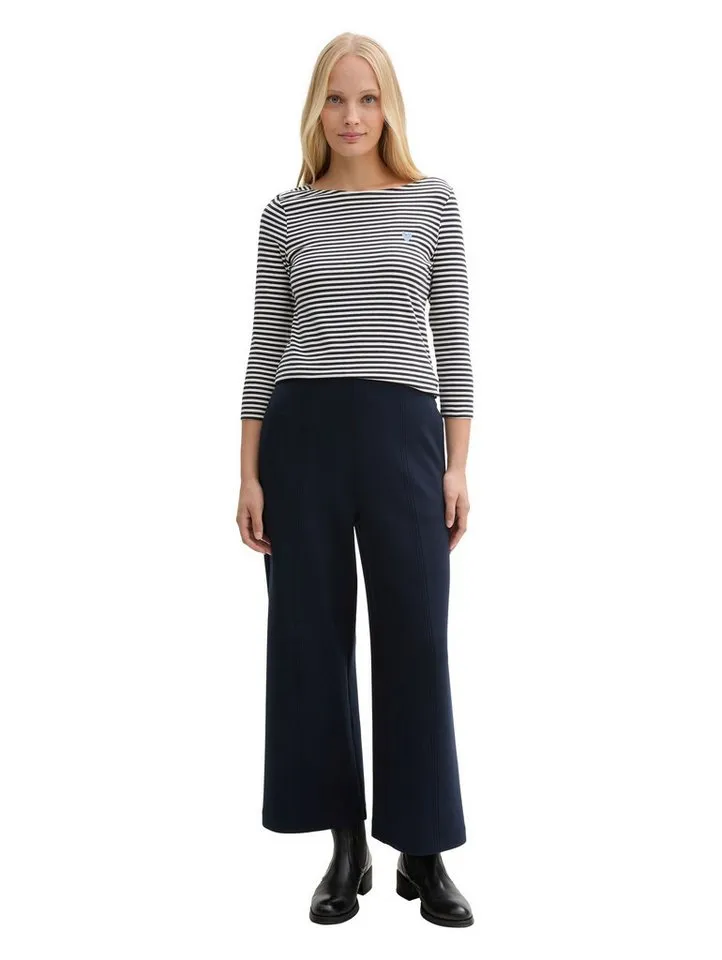 Tom Tailor Tom Tailor T-Shirt Gestreiftes mit Herz-Logo auf der Brust für Damen (1-tlg) Bio-Baumwolle nachhaltig Regular Fit Normal 3-4 Ärmel, Blau, – Produktbild 5 von 5