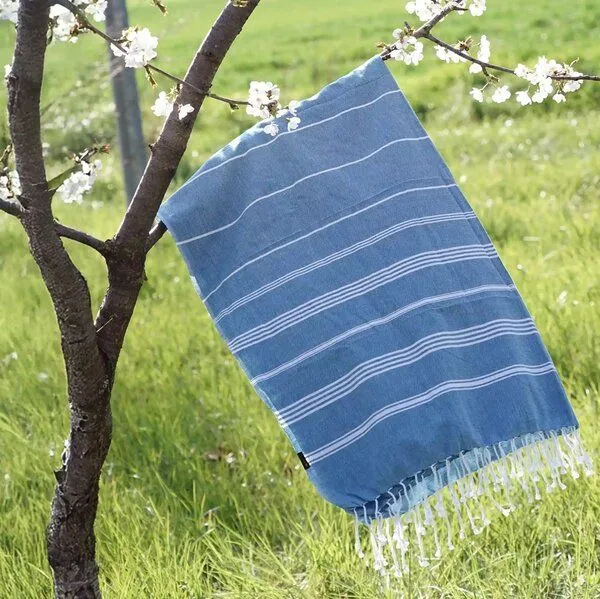 Karawan authentic Karawan authentic Fouta HAMMAM (Peshtamal) aus Bio-Baumwolle, 100 x 200cm, Ozean (blau), – Produktbild 4 von 4