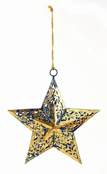 El Puente El Puente Deko-Anhänger "Stern" | Fair Trade & Handmade aus Indien, Gold,blau, – Produktbild 1 von 1