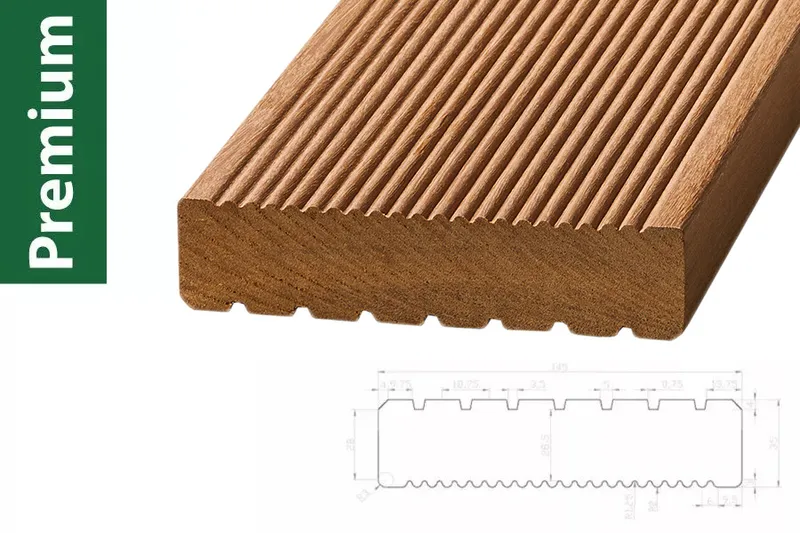 woodstore24 woodstore24 Bangkirai Premium KD, einseitig grob profiliert / einseitig fein geriffelt 35 x 145 mm - Länge: 3,96 m - Sichtseite fein geriffelt – Produktbild 1 von 1