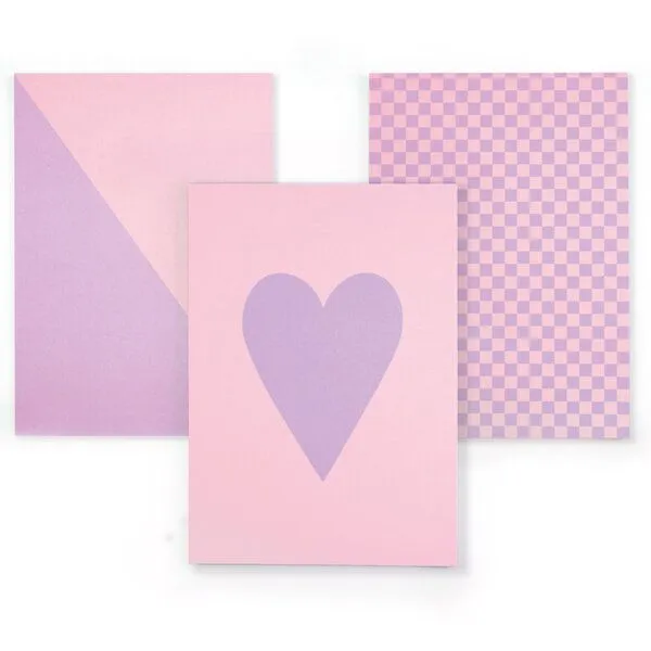 Bow & Hummingbird Bow & Hummingbird Notizblock-Set Herz/Karo/Diagonal - 3er Set in A6 aus Recyclingpapier – Produktbild 1 von 4