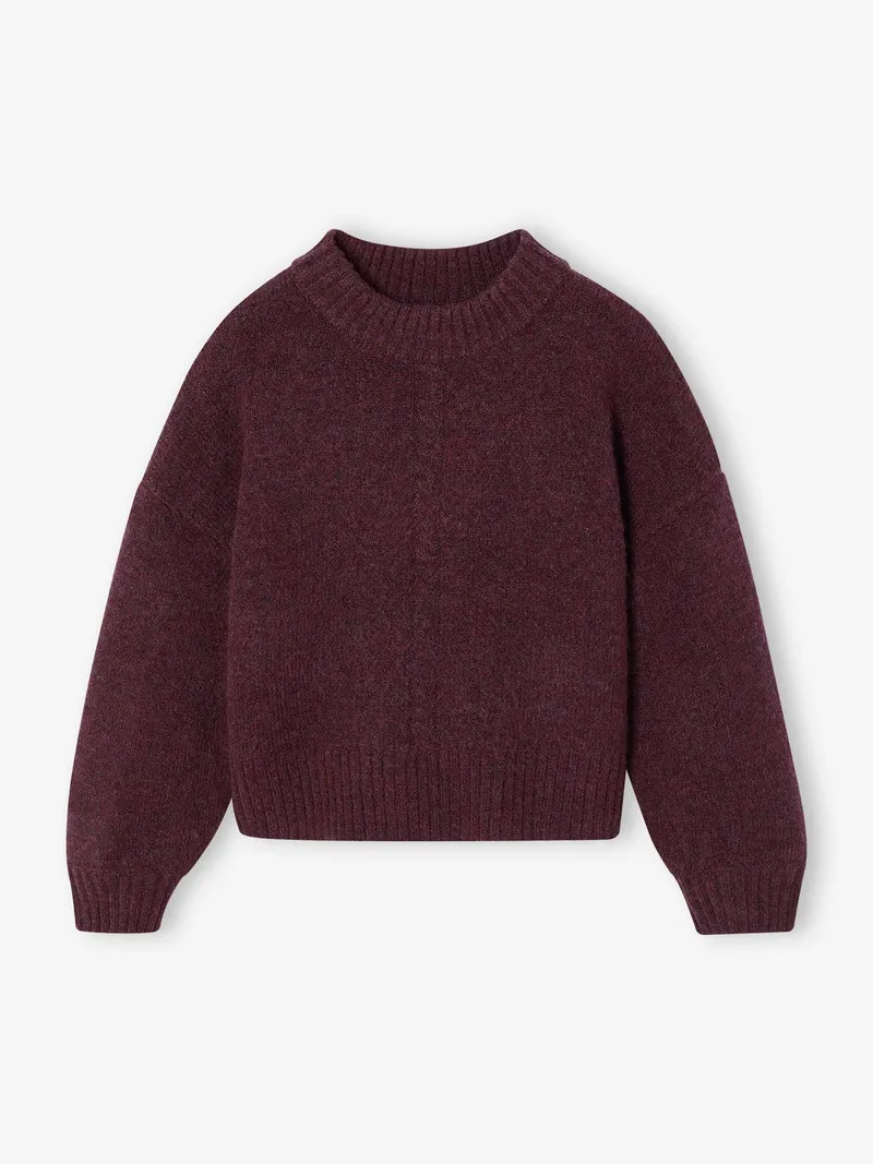 Vertbaudet Mädchen Pullover Boxy-Fit mit Zopfmuster vorn 42% Recycling-Polyester GRS-zertifiziert, Pflaume, – Produktbild 1 von 3