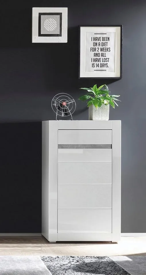 Home affaire Kommode Carat, Breite 66 cm, Blende in weiß und betonfarben im Lieferumfang, Weiß, – Produktbild 2 von 5
