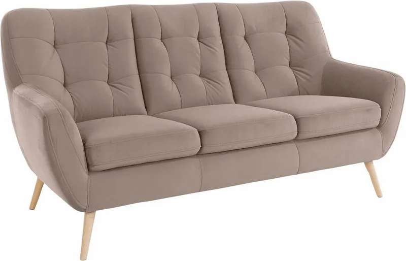 exxpo - sofa fashion 3-Sitzer Scandi, bequem, aufwendige Rückenpolsterung für mehr Sitzkomfort, aktuelle Farben in hochwertigen Bezugsqualitäten, Holzfuß, Grau, – Produktbild 2 von 5