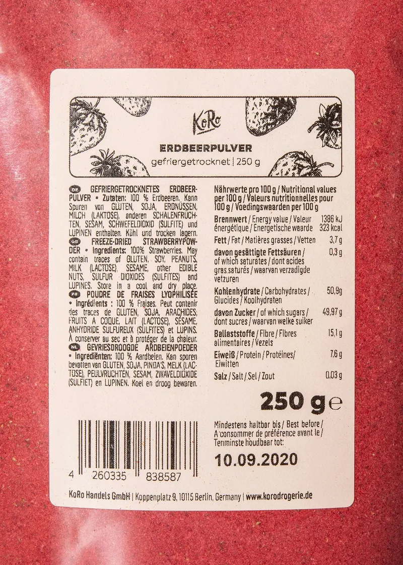 KoRo Gefriergetrocknetes Erdbeerpulver 250 g – Produktbild 3 von 5