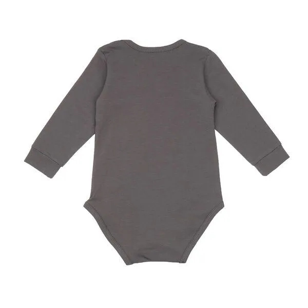 Walkiddy Baby Langarmbody GOTS-zertifiziert aus Bio-Baumwolle, grau mit Tiermotiv, weicher Jersey, Druckknöpfe im Schritt – Walkiddy – Produktbild 2 von 2