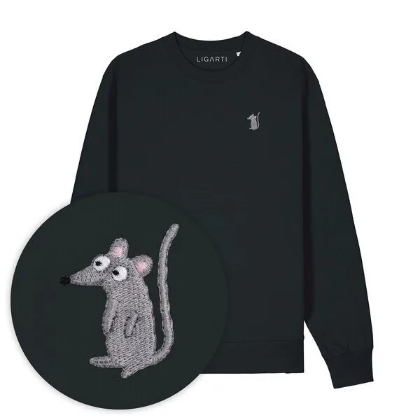 LIGARTI Bestickter Pullover – Murat die Maus – LIGARTI Tiermanufaktur, Schwarz, – Produktbild 1 von 4