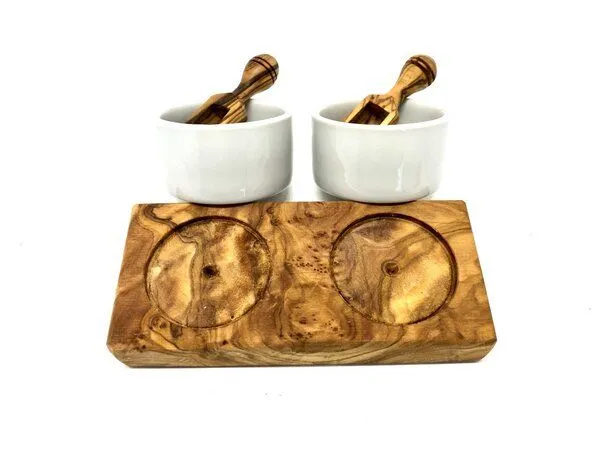 Olivenholz erleben Olivenholz erleben Dipschälchen-Set Porzellan (ø 5,5 cm) inkl. 2 Schippchen aus Olivenholz – Produktbild 2 von 2