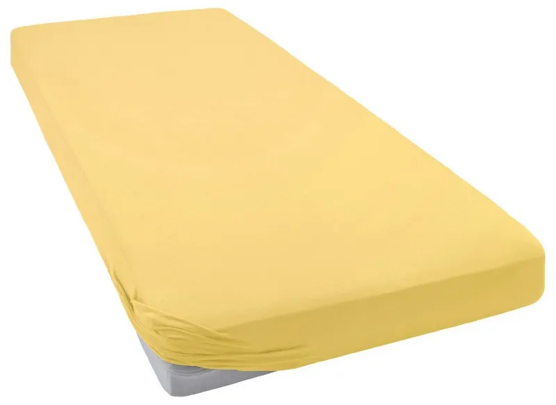 bellana Spannbettlaken bellana deluxe mit Elasthan, Jersey 230 g/m², Premium-Qualität, Jersey-Elasthan, Gummizug: rundum, (1 Stück), mit 5% Elasthan, für Matratzen bis 35cm Höhe, bügelfrei, faltenfrei, Gelb, – Produktbild 1 von 6