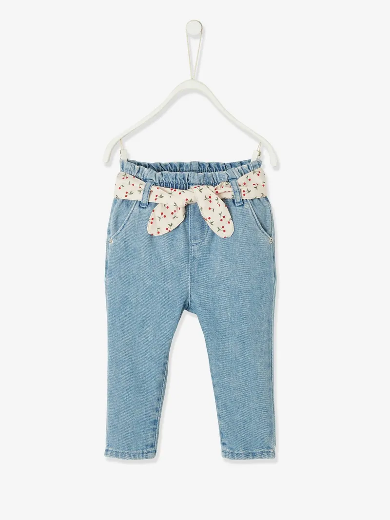 Vertbaudet Mädchen Baby Jeans mit Stoffgürtel, Double stone, – Produktbild 4 von 4