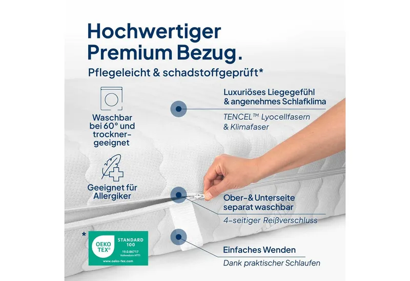 Taschenfederkernmatratze 7-Zonen Federkernmatratze mit Latex, Premium Latex-Matratze, Langlebig, AM Qualitätsmatratzen, 24 cm hoch, 90x200 cm – Produktbild 5 von 5