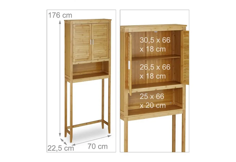 RELAXDAYS RELAXDAYS Waschmaschinenumbauschrank Waschmaschinenschrank LAMELL Bambus, Braun|silberfarben, – Produktbild 4 von 5
