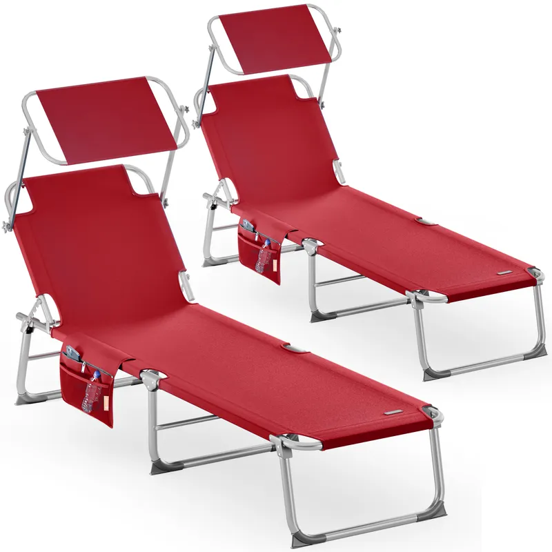 Casaria® Sonnenliege Ibiza 2er-Set Rot Alu mit Sonnendach – Produktbild 1 von 2