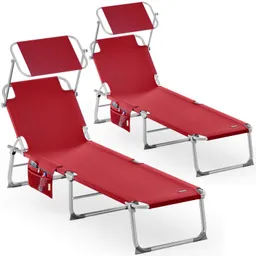 Casaria® Sonnenliege Ibiza 2er-Set Rot Alu mit Sonnendach – Produktbild 1 von 1