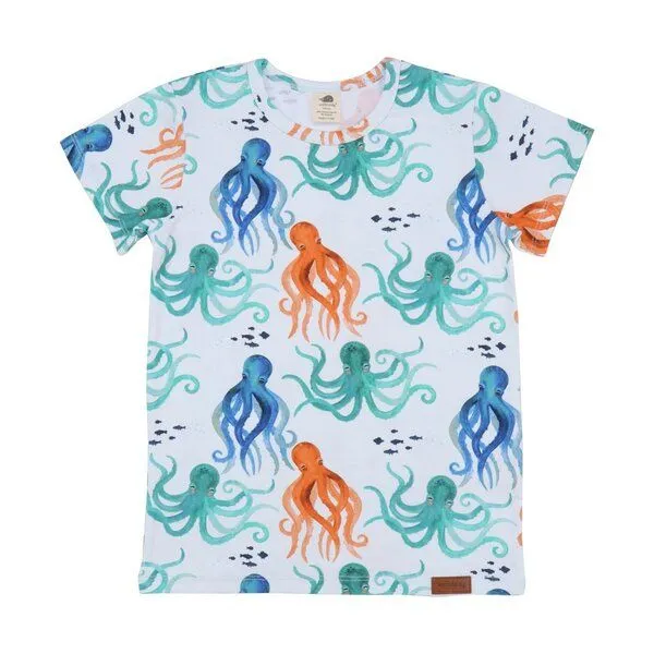Walkiddy Baby T-Shirt – Weiß mit Oktopusmotiv, Kurzarm, weich & bequem | von Walkiddy – Produktbild 1 von 2
