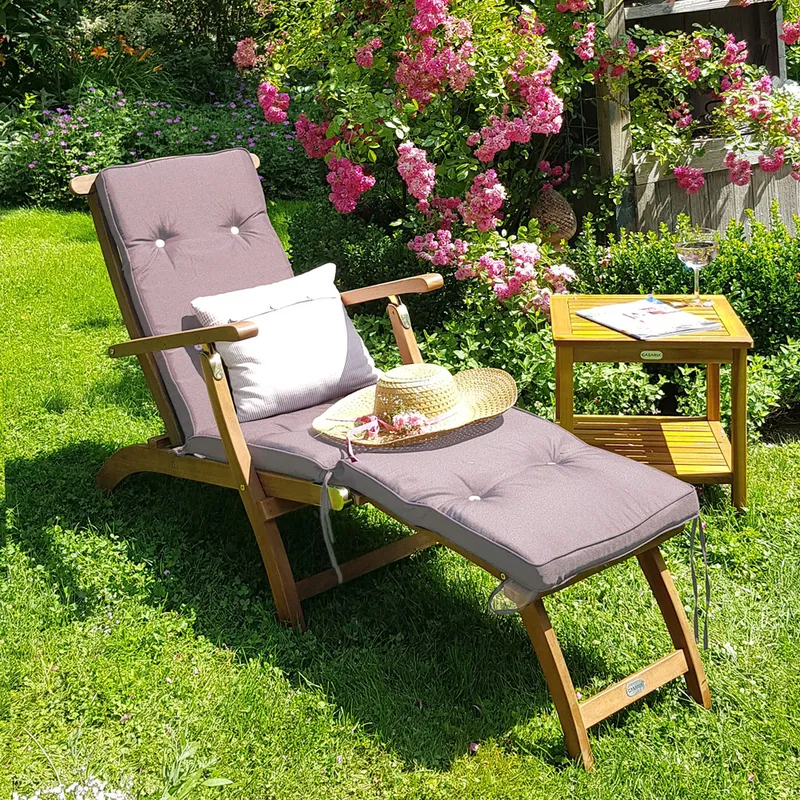 Casaria® Gartenliege Queen Mary® Akazie FSC®-zertifiziert inkl Auflage Anthrazit, Braun, – Produktbild 2 von 2