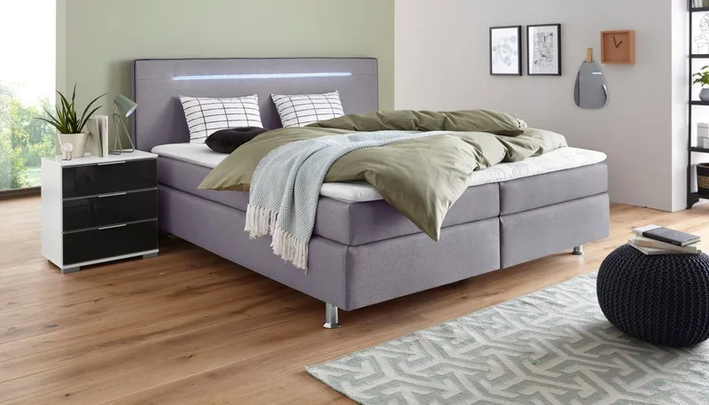 COLLECTION AB Boxspringbett LONDON inkl. Bonnell-Federkernmatratze H2, mit Topper, Kissen & LED, 90/140/180 cm x 200 cm, Grau, – Produktbild 3 von 7