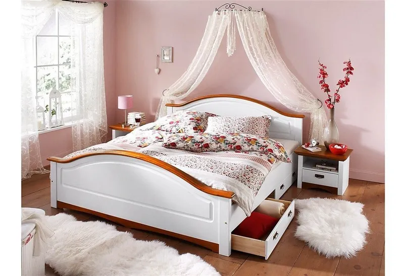 OTTO home Massivholzbett Konrad, hohe Belastbarkeit! FSC® zertifiziertes Massivholz (Breite/Belastbarkeit 180cm/220 KG, 140cm/180 KG), aus massivem Kiefernholz, FSC®-zertifiziert, INKLUSIVE Rollrost, Weiß, – Produktbild 2 von 8
