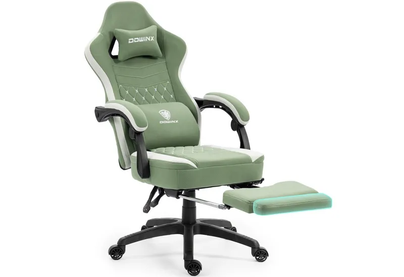 Dowinx Gaming-Stuhl Stoff mit Taschenfederkissen, Gaming Sessel mit Fußstütze, Ergonomischer Bürostuhl, Grün, – Produktbild 1 von 5