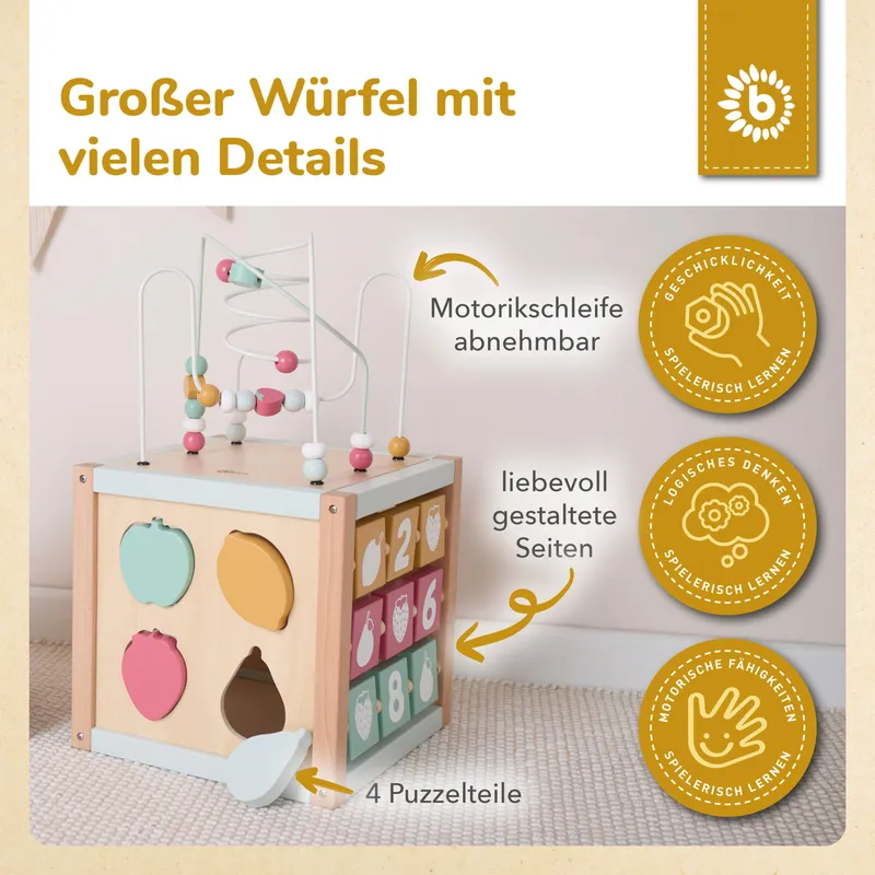 Bieco Bieco Motorikwürfel Berry XXL Holz FSC - ab 1 Jahr, Rot, – Produktbild 2 von 3