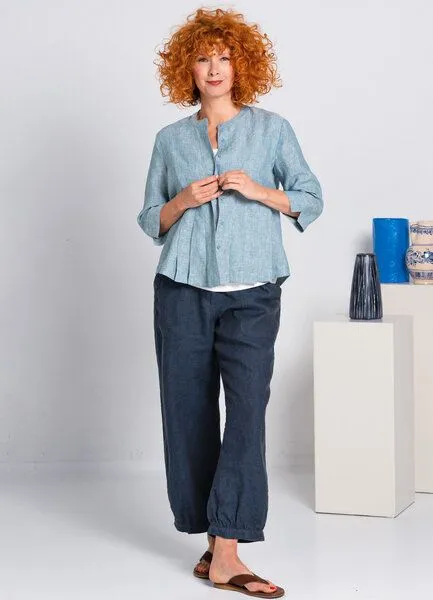 Heidekönigin Heidekönigin Leinenbluse mit Falten Delavé, Azurblau, – Produktbild 4 von 4