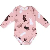 Walkiddy Langarmbody Baby Bio-Baumwolle Hasen rosa GOTS zertifiziert weicher Wickelbody von Walkiddy hautfreundlich vegan nachhaltige Babykleidung mit Druckknöpfen für einfaches An- und Ausziehen – Produktbild 1 von 1