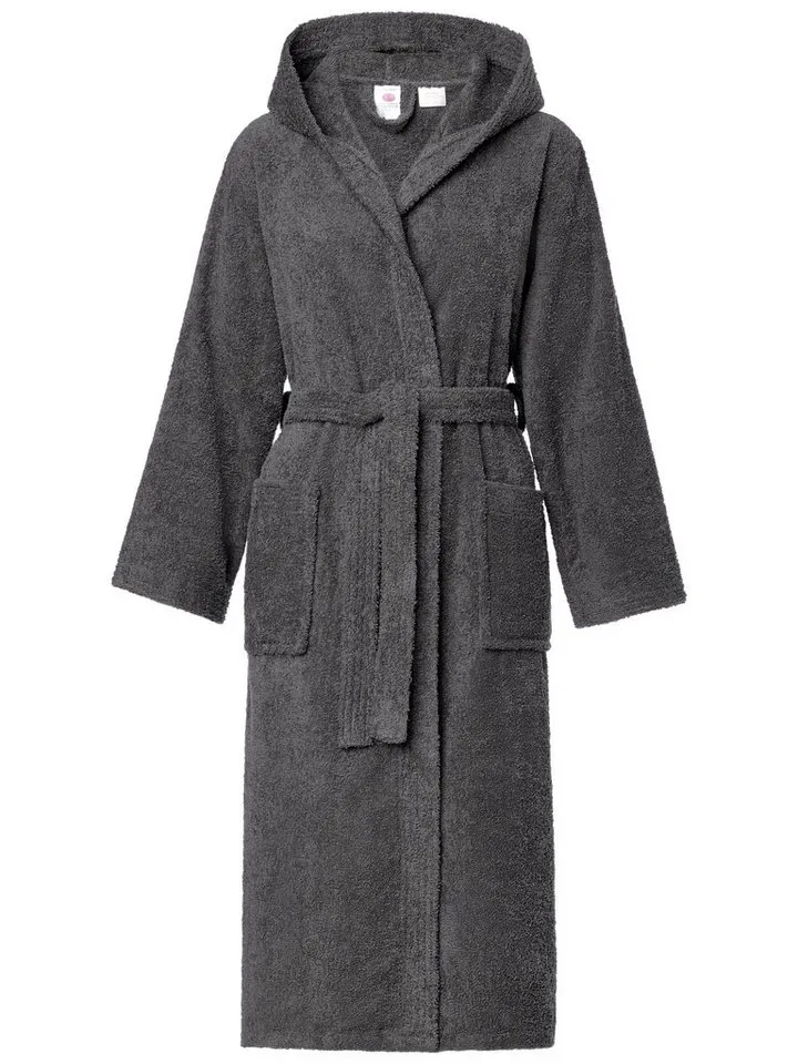 Ladeheid Bademantel Damen Frottee Bademantel aus 100% Bio- Baumwolle LA40-225, Langform, Baumwolle, Kapuze, Grau, – Produktbild 1 von 5