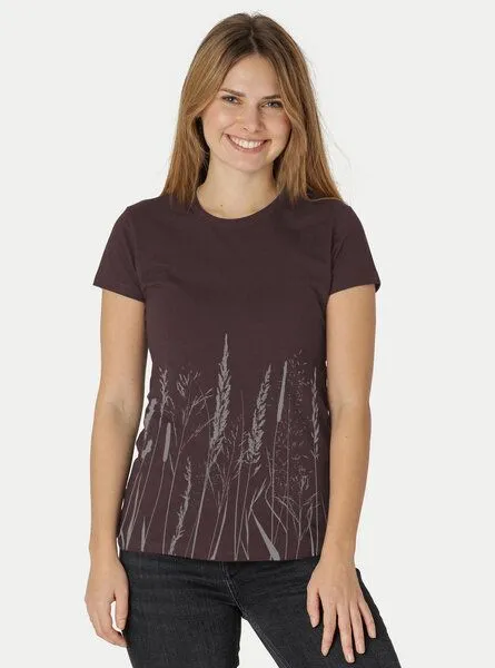 Peaces.bio - handbedruckte Biomode Peaces.bio - handbedruckte Biomode Damen Fit T-Shirt Gräservielfalt, Braun, – Produktbild 2 von 2