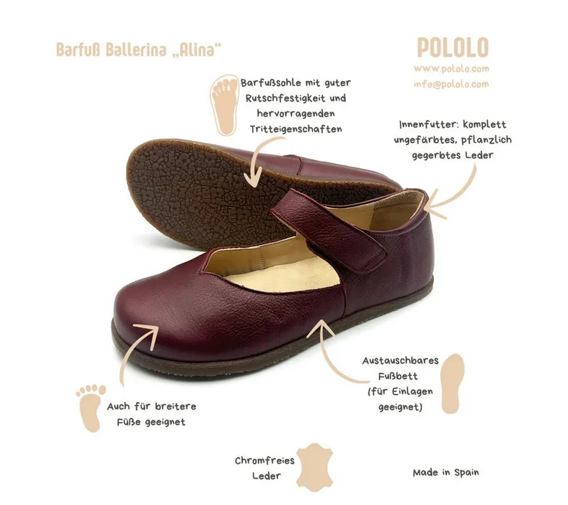 Pololo Pololo Alma & Alina, bequemer Damen Barfußschuh aus pflanzlich gegerbtem Leder, Beige|weiß, – Produktbild 5 von 5