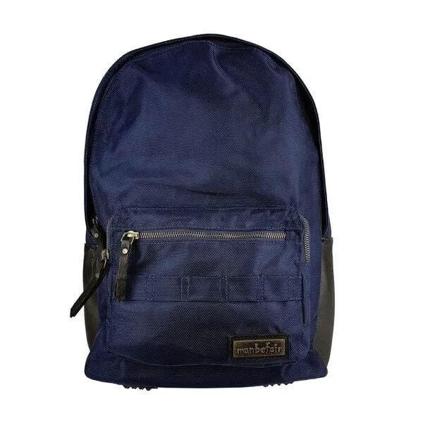 manbefair manbefair City Rucksack Bergen aus recyceltem Nylon Gewebe und Rinds-Leder, Blau, – Produktbild 1 von 4