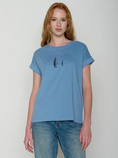 GreenBomb GREENBOMB Sailling Vessel Loony - Sportliches T-Shirt aus Bio-Baumwolle mit Rollup Sleeve / hochwertiger Print / GOTS / Fair & Vegan, Blau (gletscherblau), – Produktbild 1 von 4