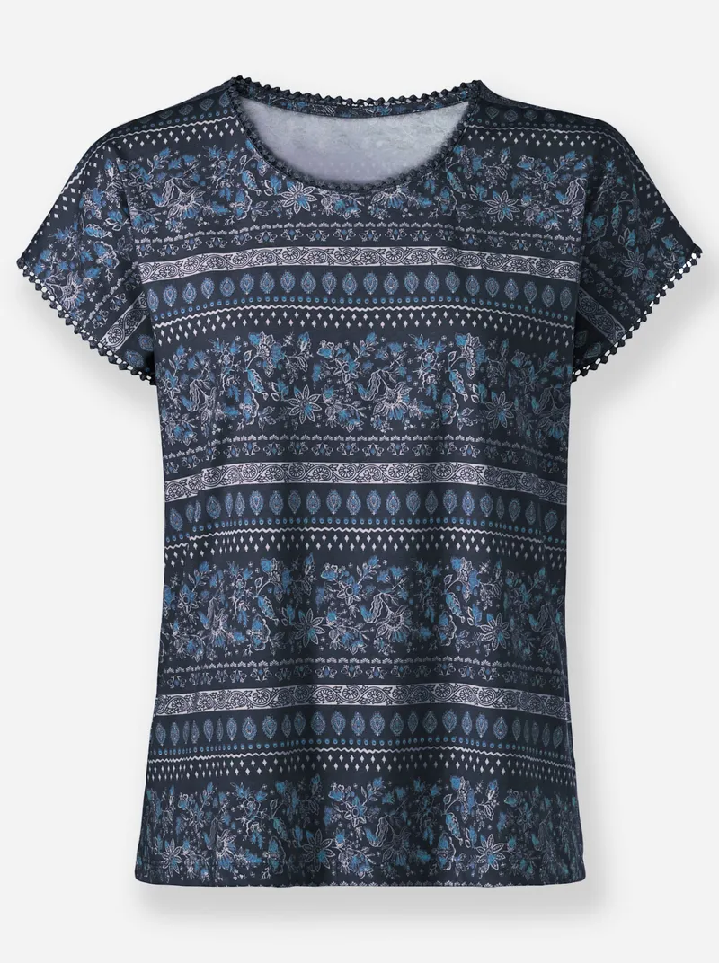 Witt Print-Shirt marine-ecru-bedruckt, Marine-ecru-bedruckt, – Produktbild 1 von 2