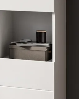 Inn.Furn Hochschrank Larik (Badschrank in weiß Hochglanz, 2-türig, 38 x 190 cm) mit 6 Fächern und Schubkasten – Produktbild 1 von 1