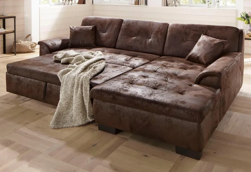 Home affaire Ecksofa BERGEN 267x178 cm, elegantes Design, whlw. mit Bettfunktion L-Form, Braun, – Produktbild 3 von 8