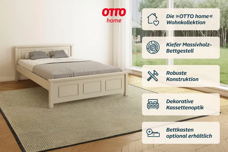 OTTO home Massivholzbett ERIKK', Made in Europe, optional mit Schublade, Massivholz Kiefer (FSC® zertifiziert), in mehreren Größen, Landhausstil mit Kassettenoptik, Beige, – Produktbild 8 von 8