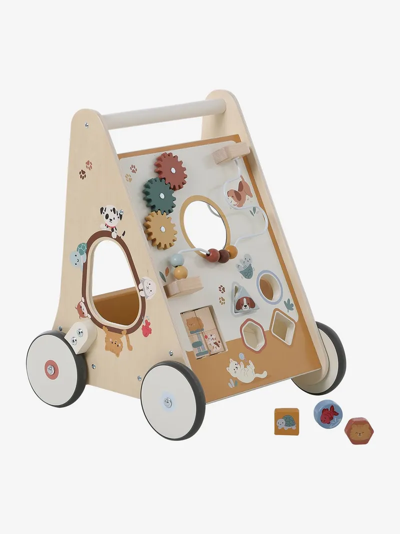 Vertbaudet Vertbaudet Activity-Lauflernwagen mit Bremsen Holz FSC®, Karamell, – Produktbild 3 von 4
